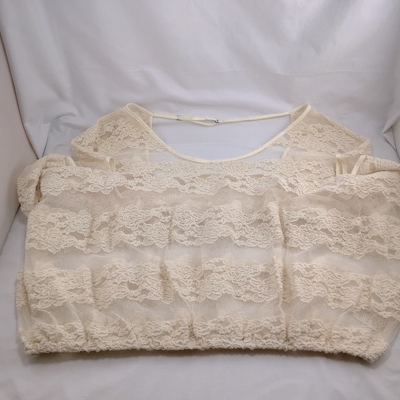 Free People Women Cream Sheer Lace Boho Tunic M - Picture 8 of 12